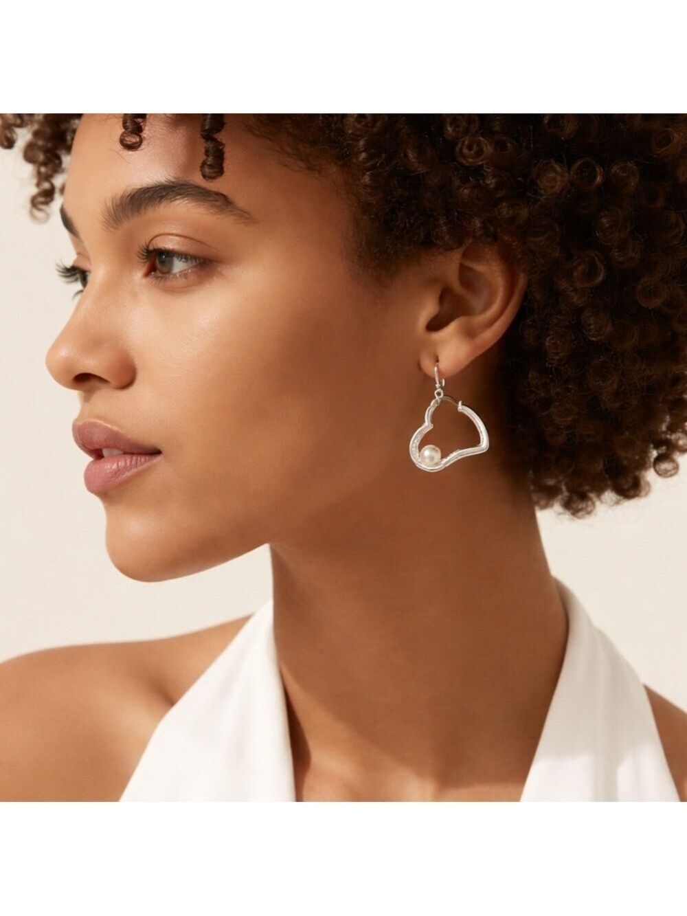 White cultured pearl Hoop Heart earrings in Sterling Silver 🆕